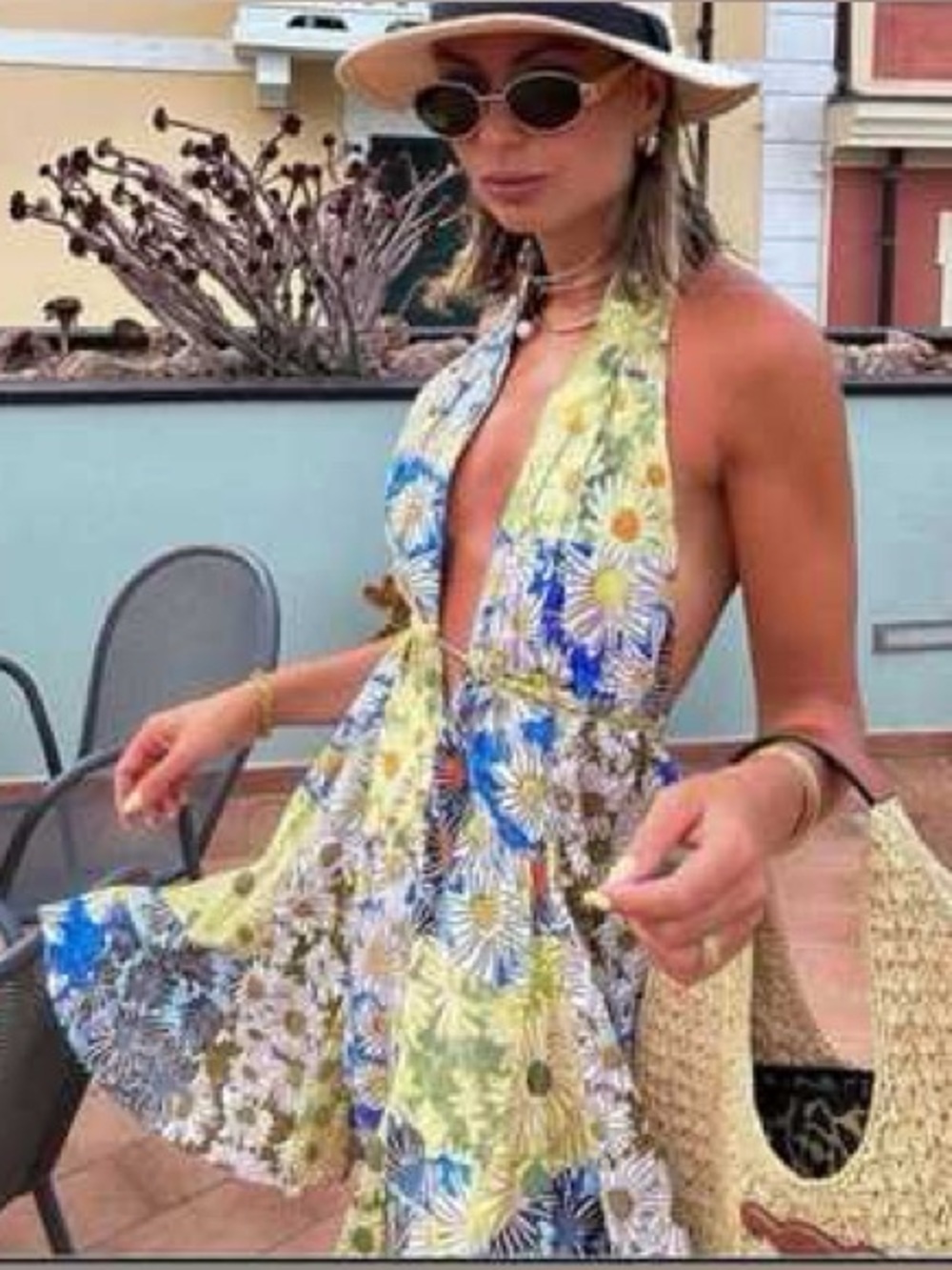 Zara Floral Halter Neck Dress Size Small